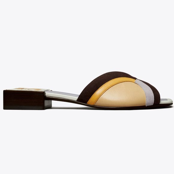 Tory Burch $348 Marquetry Slide Sandals Tan Peachy Lavender MANY SIZES - Picture 9 of 9